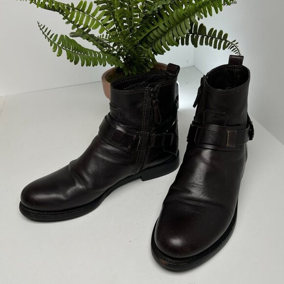 Tory Burch Colton Flat Leather Bootie Dark Brown logo Size 6 - Picture 11 of 15